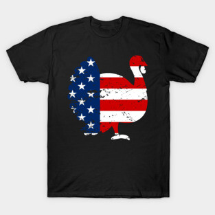 Patriotic Turkey American Flag Distressed Thanksgiving T-Shirt